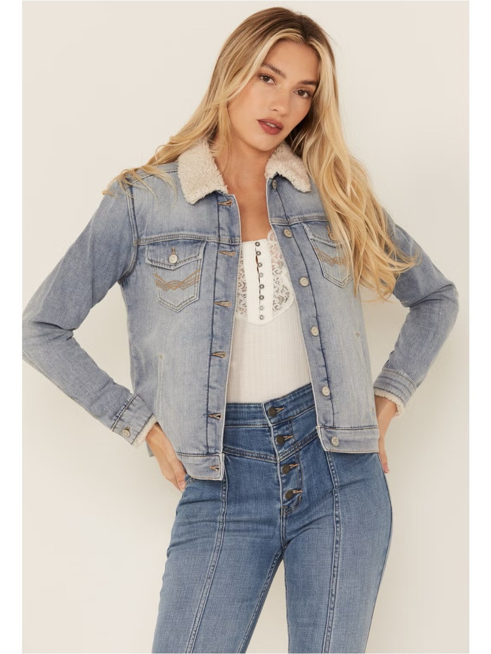 Idyllwind Edgewood Sherpa Jean Jacket Light Wash NWOT Excellent Condition